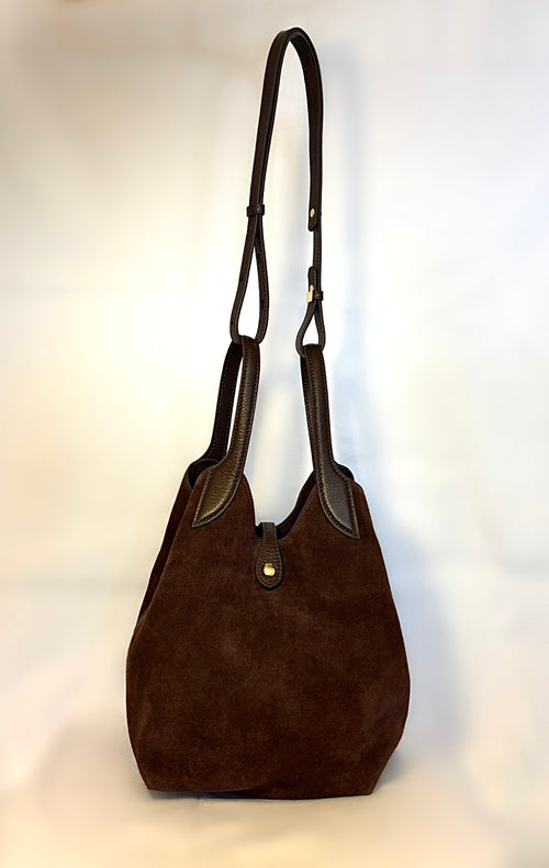Bolso Faro marrón piel serraje vista lateral | CeCé The Brand