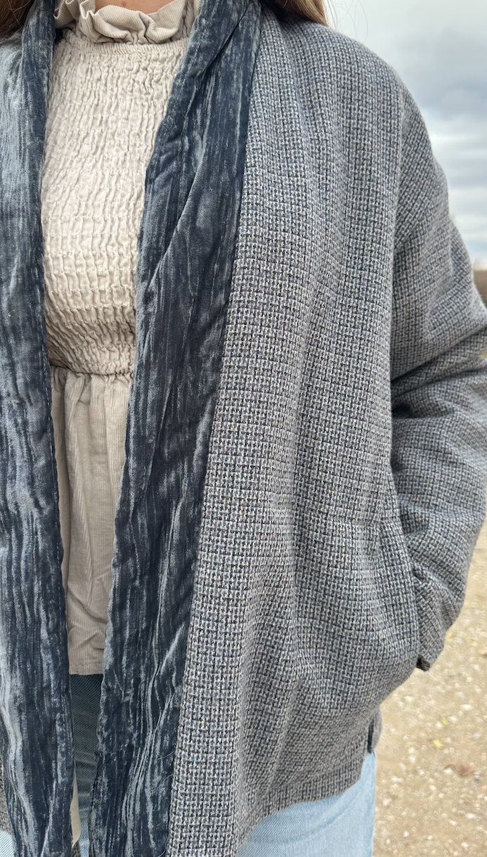 Chaqueta Dublín azul gris lana mujer vista frontal | CeCé The Brand